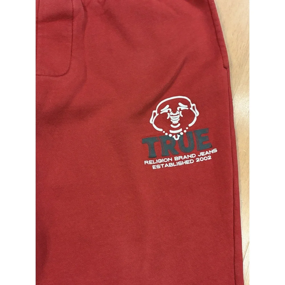 True Religion Joggers Sweatpant Buddha Logo Horseshoe Pocket Medium Red Spellout
